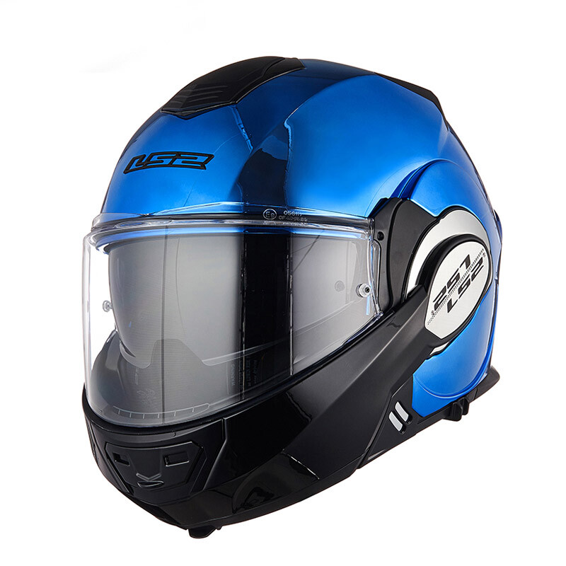 LS2双镜片揭面盔摩托车机车防雾后空翻全覆式半盔多功能四季ff399 电镀蓝 L