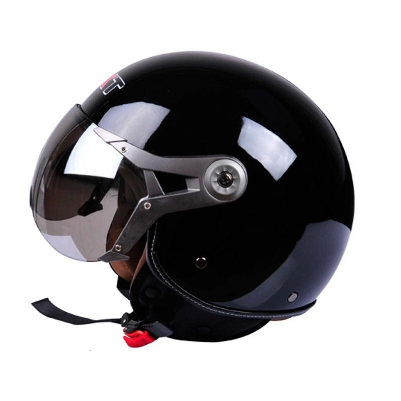 GXT摩托车头盔半盔 电动车头盔机车头盔韩版复古盔男女安全帽 亮黑 XL
